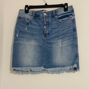 Miss Me Blue Frayed Mini Skirt